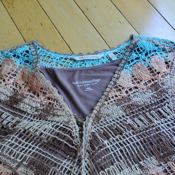 Soft Surroundings Earthy Long Tunic Top Aqua Chevron Women's Size L - Picture 2 of 12